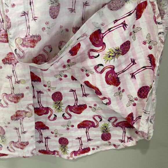 Berkley Jensen Women’s Sz Large Tropical Flamingo Print Vacation Linen Blend - Picture 5 of 6